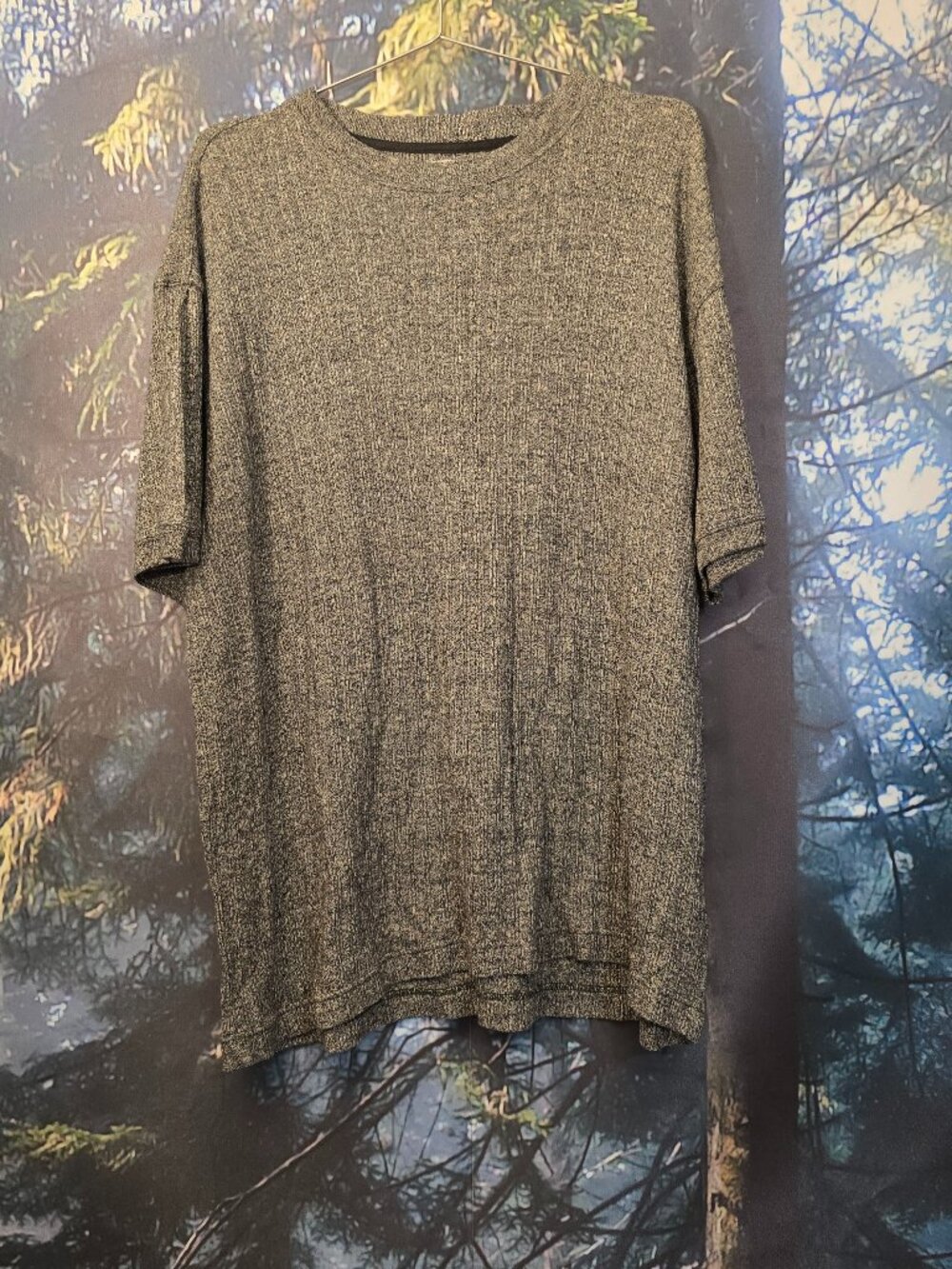 Perry Ellis Sweater XL Gray Short Sleeve Linen Cotton blend Knit Crewneck Casual